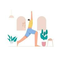 mujer guerrero yo yoga poses plano ilustración vector