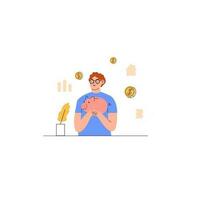 People Saving Money On The Piggy Bank Flat Illustration vector