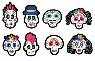 set of vector stickers of funny colorful skulls