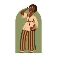 Boho outfits smiling girl in trousers vector art