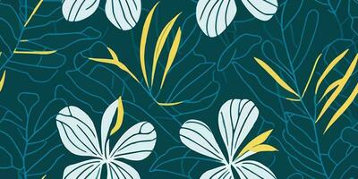 exótico flora fusión. combinatorio floral elementos en sorprendentes frangipani patrones vector