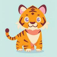 cute tiger illustration with nature on the background. illustration for kid vector