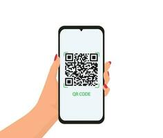 Icon of the QR code. Mobile phone in hand. Vector illustration