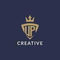 UP logo with shield and crown, monogram initial logo style vector