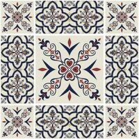 Colorful patchwork tiles floral pattern Arabic style. Ethnic colorful Moroccan, Portuguese tiles seamless pattern. Peranakan tile pattern use for home interior flooring decoration elements. vector