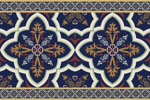 Ethnic border geometric floral pattern. Ethnic geometric floral shape seamless pattern Arabic style. Use for fabric, textile, carpet, rug, architectural ornaments, home decoration elements, etc vector