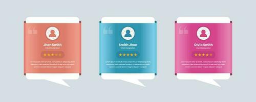 Modern professional client feedback card with rating star and avatar on gradient background vector