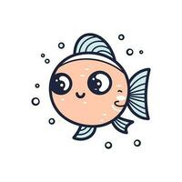 linda kawaii pescado ilustración es adorable y vibrante, Perfecto para diseños ese son juguetón y animado vector