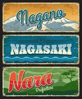 Nagasaki, Nara and Nagano prefectures tin plates vector