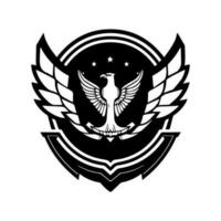 Army logo design black and white handdrawn illustration vector