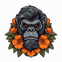 A fierce gorilla comes to life in this hand drawn logo design illustration, perfect for a strong and bold brand identity vector