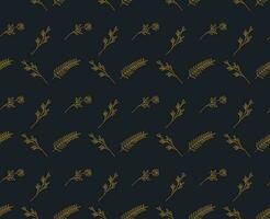 Golden Seamless Floral and Leafy Botanical Pattern on Dark background vector