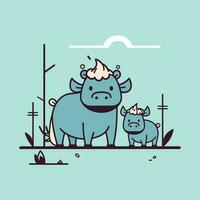 Domestic Buffalo cute kawaii cartoon illustration vector