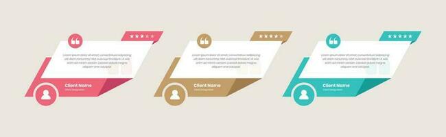 Abstract styled client feedback or customer reviews card design for web element vector