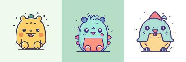 Cute mascot monster kawaii character cartoon illustration set collection vector