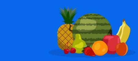 Vector organic fruits. Healthy Food. Set fruits. Healthy diet concept. Strawberries, banana, pomegranate, Pineapple, Apple Orange Watermelon apricot pear cherry