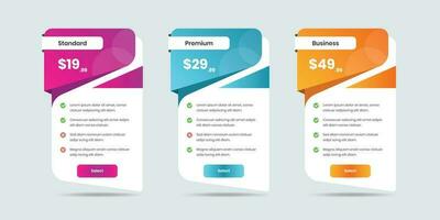 Abstractly designed pricing comparison table with gradient for business subscription vector