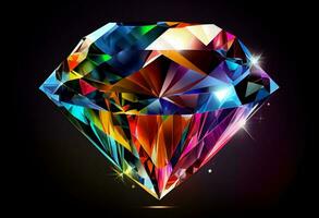 colorful of diamond isolated on dark background. Generate Ai. photo