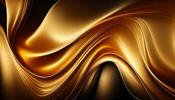 Golden Silk Waves Background. Generate Ai. photo