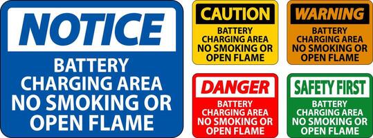 Danger Sign Battery Charging Area, No Smoking Or Open Flame vector