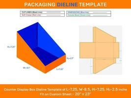 Small books counter display box dieline template for L 7.25x W 8.5 x H1 7.25 x H2 2.5 inche vector