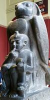 Cairo Egypt  March 18, 2023 Statue of young Ramses II and god Horus. The Egyptian Museum in Cairo. photo