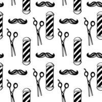 Barbershop seamless pattern, black on white repeating pattern. Print for men s barber shop. A set of accessories for men s hairdresser on white background. vector