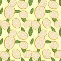 Seamless pattern with lemon slices and mint leaves. Background of the concept of spring, summer. Mojito cocktail citrus for surface design package, banner, template, kitchen vector