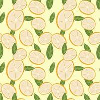 Seamless pattern with lemon slices and mint leaves. Background of the concept of spring, summer. Mojito cocktail citrus for surface design package, banner, template, kitchen vector