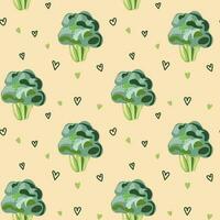 Broccoli seamless pattern. Vegan organic eco products. Vector illustration. For surface design package, banner, template, kitchen, fabric and textile design.