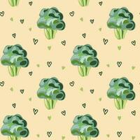 Broccoli seamless pattern. Vegan organic eco products. Vector illustration. For surface design package, banner, template, kitchen, fabric and textile design.