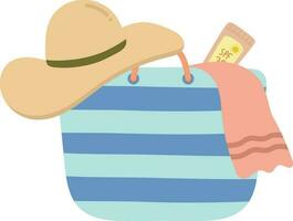 beach bag with straw hat and ticket icon over white background, vector illustration