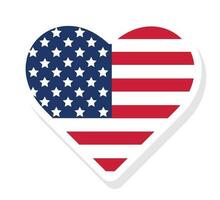 Vector flag of the United States of America in the form of a heart on a white background.