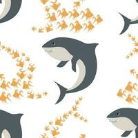 Cartoon shark with fish seamless pattern vector