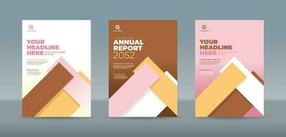 Abstract random rectangle bars on brown, pink and white color background. A4 size book cover template for annual report, magazine, booklet, proposal, portfolio, brochure, poster vector