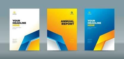 Modern cyan, yellow and white color folding ribbon, A4 size book cover template for annual report, magazine, booklet, proposal, portfolio, brochure, poster vector