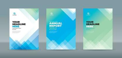 Stacked random triangles of transparent cyan and green colors. A4 size book cover template for annual report, magazine, booklet, proposal, portfolio, brochure, poster vector