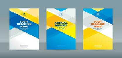 Abstract random transparent rectangle on yellow and blue background. A4 size book cover template for annual report, magazine, booklet, proposal, portfolio, brochure, poster vector