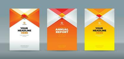 Modern square and triangle shape red, orange and white color theme, A4 sized book cover template for annual report, magazine, booklet, proposal, portfolio, brochure, poster, company profile vector