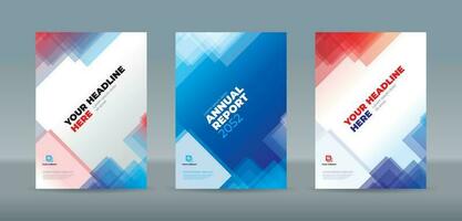 Stacked random triangles of transparent blue and red colors. A4 size book cover template for annual report, magazine, booklet, proposal, portfolio, brochure, poster vector