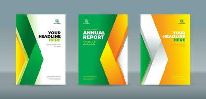 Modern green, yellow and white color folding ribbon, A4 size book cover template vector