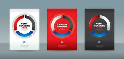 Glass curves in black, blue and red colors form a circle on a white background. A4 size book cover template for annual report, magazine, booklet, proposal, portfolio, brochure, poster vector