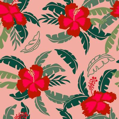 Tropical flower pattern seamless, silhouette of blooming, hand drawn botanical, Floral leaf for spring and Summer time, natural ornaments for textile, fabric, wallpaper, background design.