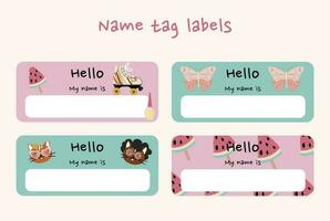 cute name tag labels vector