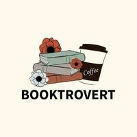 booktrovert camiseta diseño con libro y café vector