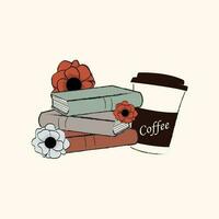 Books and coffee vector art tshirt design