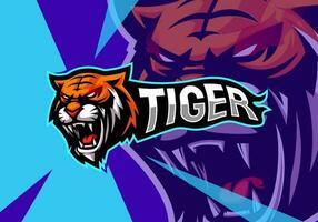 Tiger head esport mascot logo for gaming, baseball, soccer team. Silhouette of tiger head vector illustration.
