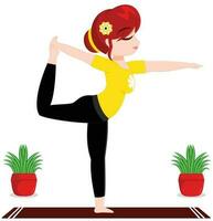 de bailarina yoga actitud - minimalista rojo peludo niña vector ilustración
