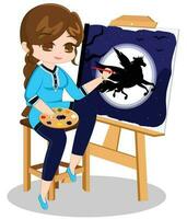 Minimalist Creative Female Painter Painting a Beautiful Piece of Art vector