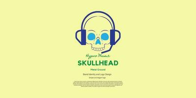 skullhead music and headphone for band identity or studio, free and commercial use vector